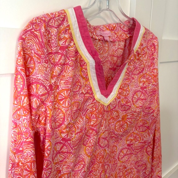 Lilly Pulitzer Women's Pink Bicycle Print Long Sleeve Swim Cover Up in Size S - Picture 5 of 12